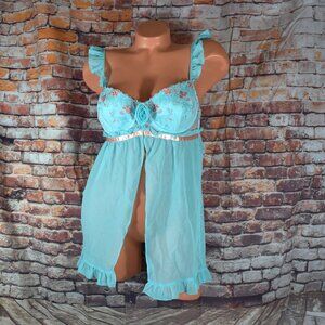 Victorias Secret Sz 34C Babydoll Fairy Princess Embordered Vintage Lingerie Y2K